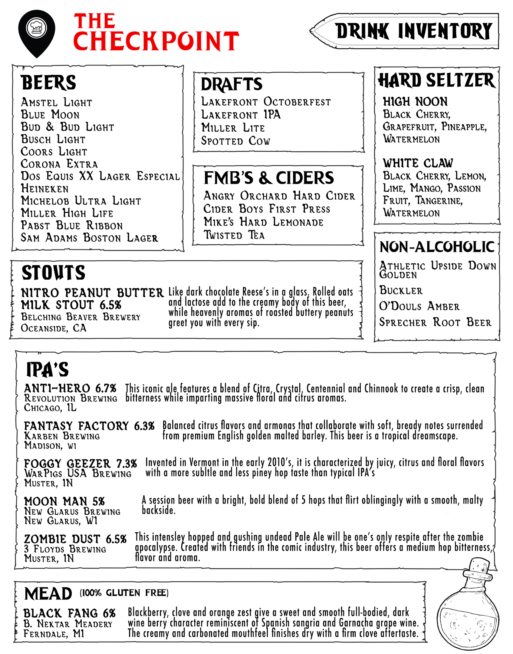 Menu | The Checkpoint Bar | Kenosha Wisconsin