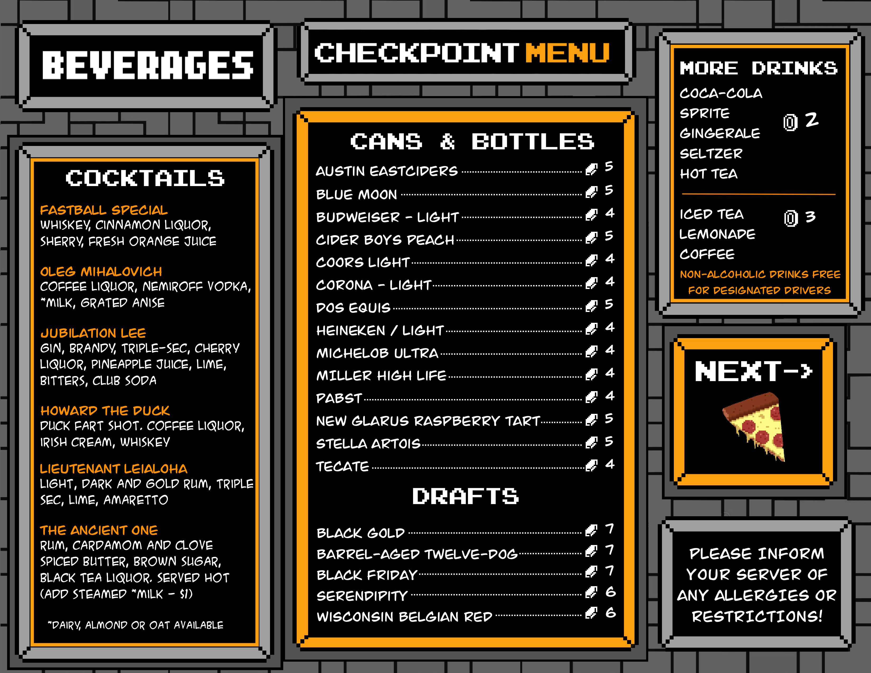 Menu The Checkpoint Bar Kenosha Wisconsin